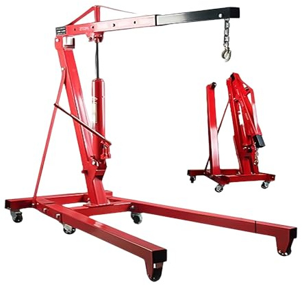 Gato para Motores Plegable Hidráulico 2 Toneladas, Grúa Taller con Brazo Regulable 4 Posiciones y 6 Ruedas, Capacidad 2000 kg para Coches, Motor, Industria, 60 kg