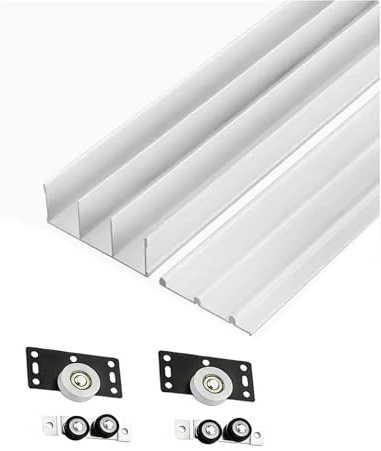 Kit de herrajes for puerta corredera de triple riel, rieles de aluminio, derivación ajustable de 3 paneles de montaje empotrado for armario, divisor de habitación, puertas de gabinete(63in/160cm)