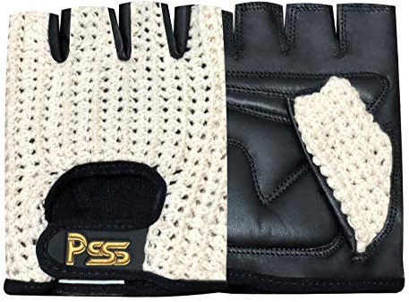 Prime Leather PSS Mitaines Gants Cuir Filet Mailles Homme Femme Vélo Cyclisme Conduite Gants Cuir sans Doublure Gants Tactiles Demi sans Doigts Confortable Rembourré Été Hiver, Noir, Taille M