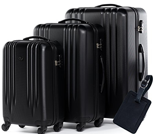 FERGÉ Juego 3 Maletas rigidas Marseille Equipaje de Viaje Dura Trolley Set con 4 Ruedas giratorias (360) Negro