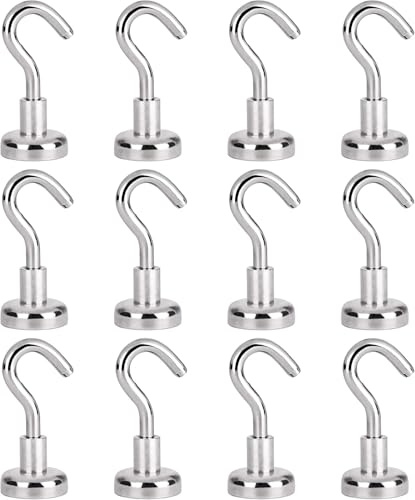 MaoXinTek Ganchos Magnéticos, 12 Piezas Extra Fuerte Imán Potente, 10kg Imanes Neodimio con Gancho, 15mm Gancho Magnetico Artículos Colgantes para Refrigerador de Cocina, Techo, Parrilla
