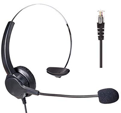 A2ZWORLD VH500-RJ9 Cuffia Monoaurale RJ9 Microfono Auricolare Professionale per Telefono Fisso IP Phone Ufficio Azienda Compreso Adattatore Libera Le tue Mani