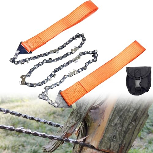 Sierra de Cadena de Mano, 103CM 11 Dientes de Acero al Carbono, Portátil Motosierra de Mano, con Bolsa de Transporte, Plegable, Para Supervivencia, Camping, Senderismo, Caza, Pequeños ÁRboles