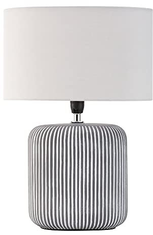 Pauleen 48218 lampe à poser Pure Shine max. 20 Watt faite à la main gris, blanc Lampe de chevet de look bohème en tissu, céramique E14