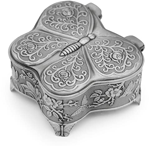 Hsiwto Vintage Metal Butterfly Shape Jewelry Box Trinket Gift Box Chest Ring Case for Girls Ladies Women, Tin Color, Small