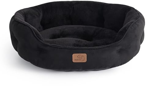 Bedsure Dog Beds for Small Dogs - Round Cat Beds for Indoor Cats, Washable Pet Bed for Puppy and Kitten with Slip-Resistant Bottom, 20 Inches, Black