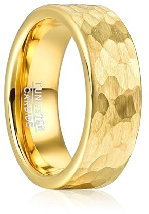 Vakki Gold Wolfram Ring für Herren 8mm Gehämmerter Ehering Schlichter Herrenring für Hochzeit, Verlobung, Versprechen, Größe 67.2(21.4)