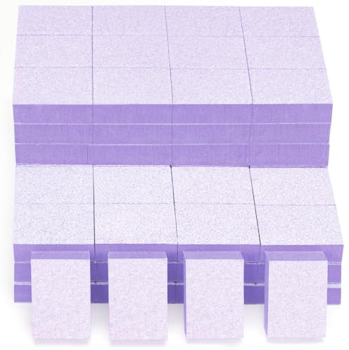 GazePlus Nail Buffer Block, 100 PCS Mini Buffers, 2 Way Coarse Grit 80/100, 1.3 inch Long, Small Buffing Kits for Nail Gel Polish, Acrylic & Press-On Nails Prep, Pedicure & Manicure, Purple