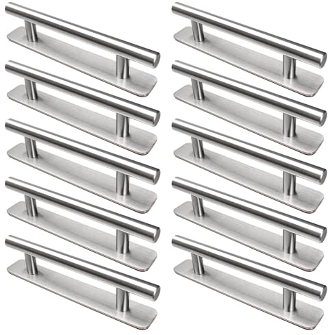 LYCXAMES 10 stycken självhäftande möbelhandtag, rostfritt stål skåphandtag, utan borrhandtag, dörrhandtag, lådhandtag för köksskåp, skjutdörrar, balkongdörr, fönster, 148 mm, silver