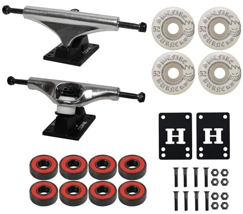 Core Hollow Lightweight Skateboard Trucks 8.25 + 52mm Spitfire Burners Wheels, ABEC 5 Bearings