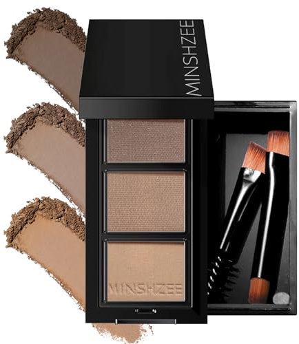 Augenbrauenfarbe Palette - 3 Farben Wasserfest Dunkelbraun Augenbrauenpuder Palette Mit 2 Bürsten - Schweißfester Lang Anhaltender Feinpuder Augenbrauen Farbe Puder Makeup