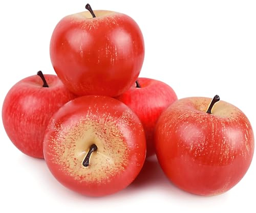 LATRAT 5 Unidades Manzanas Rojas Artificiales, Manzanas Rojas De Faux Decoración Manzanas Realistas Fake Frutas para Tazones Decoración Mesa Centerpieces Verano Manzanas Decoraciones Fiesta