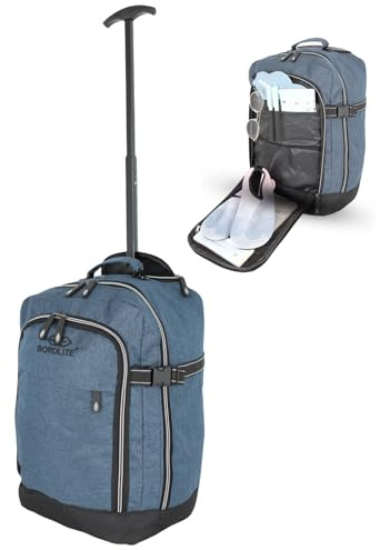 Bordlite RyanAir Approved Cabin Holdall on Wheels, 40x25x20cm Hand Luggage Bag, Extendable Handle, Multi Pocket Twill Travel Bag - 20L - Teal