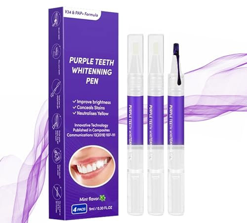 Zahnaufhellung Stift, Purple Teeth Whitening Pen 3 Stück, Schnelles Bleaching Zähne Anwendungen, Zähne Aufhellen Effektiv Flecken Entfernen, Zahnweiss Stift mit Minze Geschmack