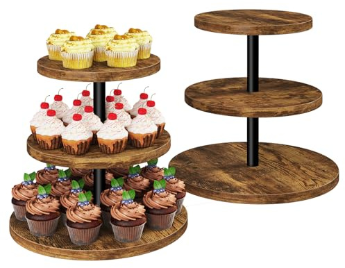 IBUYKE cupcake-stativ, uppsättning av 2, runda tårtställ, brunt TLJ017H-2
