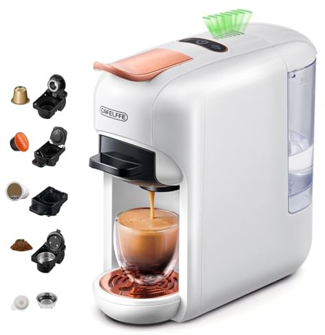 Cafelffe Cafetière à capsules individuelles MK-606 5-en-1 19 bars, machine à expresso chaud/froid, compatible avec les capsules K-Cup/NES Original/DG/44 mm ESE et le café moulu, 7 niveaux d'eau