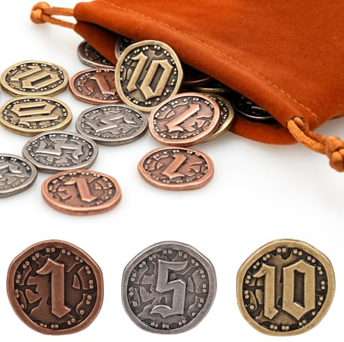 v2croft 30 stycken Metallmynt för brädspel, antik guld-silver-koppar-markeringar med nominellt värde för DND, bordsrollspel, piratfest och spelkväller
