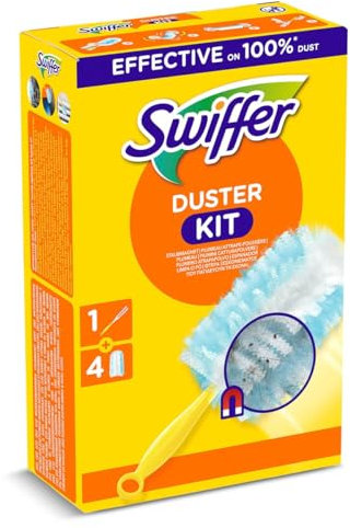 Swiffer El Kit de Arranque Duster (1 Mango y 4 recambios), atrapa y bloquea 3 Veces más Polvo y Pelo en comparación con un Plumero Tradicional