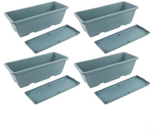4 scatole rettangolari in plastica per piantare verdure e fiori, con vassoio di drenaggio per evitare l'irrigazione eccessiva (blu)