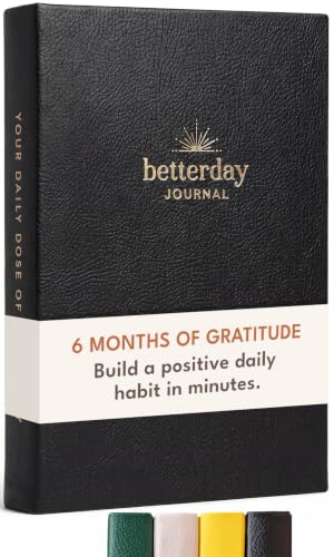 Betterday Journal - Tacksamhetsdagböcker för kvinnor | Positivitetsgåvor - Daglig dagbok för lycka med uppmaningar - Mindfulness, Manifestation & Självvårdsbok | Tacksamhetsdagbok - Svart