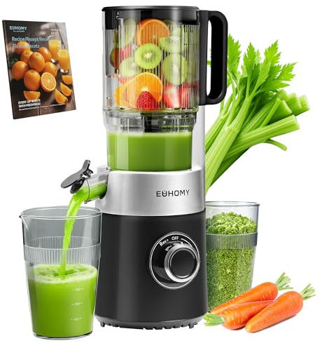 EUHOMY Cold Press Juicer Machines, 135mm&1.8L Chute for whole Fruits and Vegetables, Self Feeding Slow Masticating Juicer with Auto-cutting Auger, Easy Clean, Triple Filter