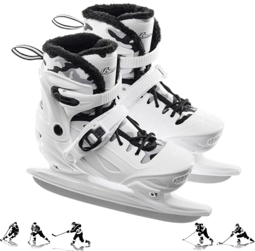 XIUWOUG Schlittschuhe Verstellbar für Kinder Herren und Damen, Ice Skates Größen 30 bis 45, Schicke Eislaufschuhe mit Schnellverschluss für Sicheren Halt, Einfach an- und auszuziehen,Weiß,L 38_41