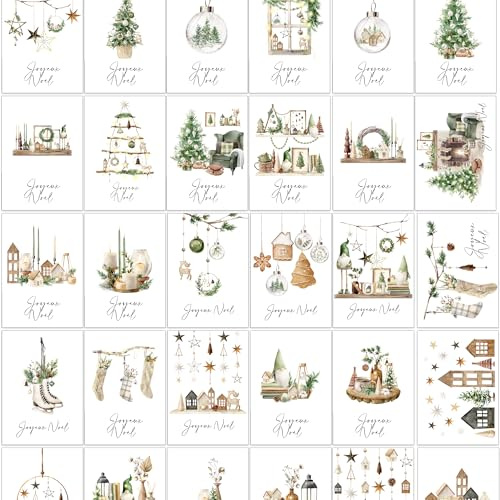 Bear and Bee Lot de 30 cartes de Noël A6 en français avec enveloppes kraft marron recyclées - Cartes festives pour vos vœux de fin d'année