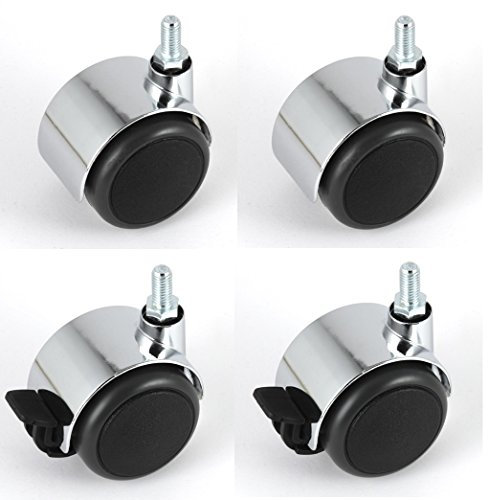 Satz Möbelrollen Chrom 50 mm Gewindestift M8 x 15 mm mit PU-Bereifung grau spurlos für harte Böden Hartbodenrolle je 2 Stück mit und ohne Bremse