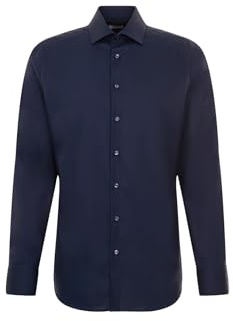 Seidensticker Shaped Bügelfrei Kent Langarm, Camisa para Hombre, Azul (Dunkelblau), 43