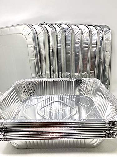 Half Size Pan 1/2 Pan Disposable Aluminium Foil Trays Containers for Baking Roasting Broiling Freezer Takeaway Tin Cooking Food Storage & More Gastronorm (Pack of 10 Trays & 10 Lids)