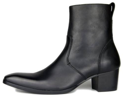 osstone Bottines Chelsea pour Hommes de Cow Boy occidentales en Cuir Bottes habillées à Talon Style décontracté Fermeture Éclair OS-JY002, Noir, Men's Size US10