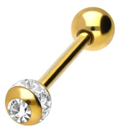 PIERCINGLINE Surgical Steel Barbell | Epoxy Ring Ball + Crystal | Piercing Bar Chest Tongue | Choice of Colours and Sizes, 16 mm, 316L surgical steel / epoxy resin