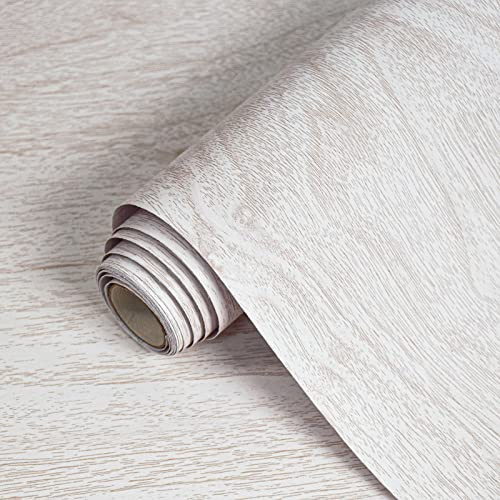 Lativo White Wood Wallpaper Wood Grain Contact Paper for Cabinets 118in18in