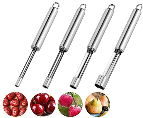 Bessy shop Fruit Core Remover Tool,4PCS Apple Corer Fruit Vegetable Seeds Corer Corer Pitter Multi-Function Fruit Corer Pitter Set Stainless Steel Pear Apple Corer Pitter for Home and Kitchen 4 Sizes