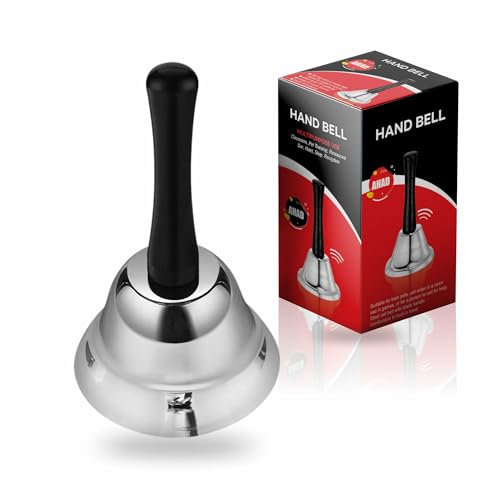 AHAD Butler Reception Call Bell - Handheld Loud Service Alarm - Metal Tea Hand Bell for Christmas, Eve, Dinner - Hotels, Schools, Restaurants, Warehouses