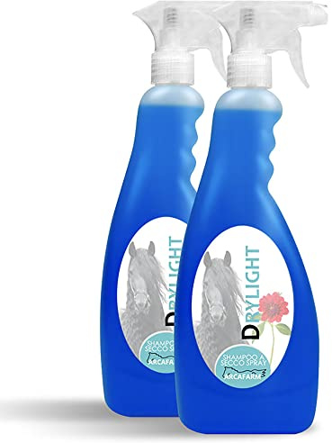 2 Pezzi Shampoo a Secco per Cavalli Drylight Spray 750 ml, naturale senza bisogno di risciacquo, rimuove sporco impurità macchie da manto coda criniera, rende pelo lucido morbido, per lavaggio rapido