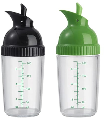 Salad Dressing Shaker Container, Homemade Salad Dressing Bottle Mixer Measure,Dripless Pour, Soft Grip, BPA Free（2 Pcs）