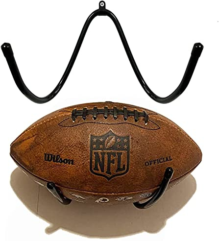 Football Wall Mount Holder Football Ball Display Storage Rack - Sturdy and Flexible, for all football sizes.Perfect to display a commemorative football and not have large obstructive shelf on wall!