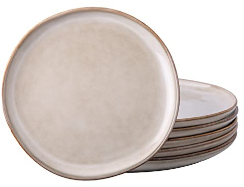 AmorArc Ceramic Plates Set of 6, 8.5 Inch Handmade Reactive Glaze Stoneware Plates set for Dessert, Salad, Appetizer, Dinner, Microwave & Dishwasher Safe, Scratch Resistant-Cappuccino