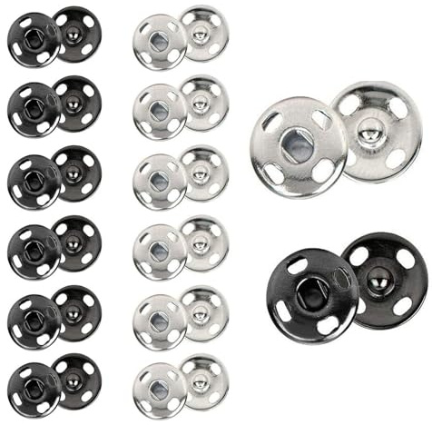 24 Sets 7mm Poppers Fasteners Kit, Press Studs Snap Fasteners Sew On Black Snap Buttons Silver Popper Fasteners Popper Snaps DIY Set Press Studs for Clothes Bags