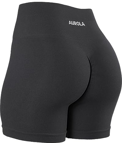 AUROLA Power - Pantalones Cortos de Entrenamiento Activo para Mujer, Control de Abdomen, a Prueba de Sentadillas, de canalé, Gruesos, sin Costuras y con Fruncido, Gris Oscuro, M