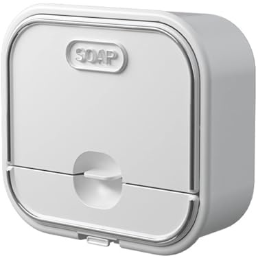 Jabonera, 2 Uds. Soporte para Jabón Montado En La Pared, Bandeja De Jabón Sin Perforación, Caja De Jabón con Tapa Abatible con Capa De Drenaje, Contenedor De Jabón De Viaje(Blanco)