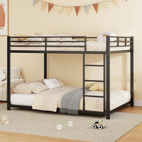 KecDuey Litera de 140 x 200 cm con escalera en ángulo recto, cuna y cama juvenil con protección contra caídas, marco de metal, literas de hierro en forma clásica (negro, 140 x 200 cm)