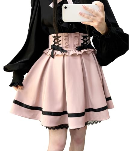 Cuteighteen Lolita Kawaii Mini jupe à lacets pour femme gothique tennis taille haute mignonne volants jupe d'écolière