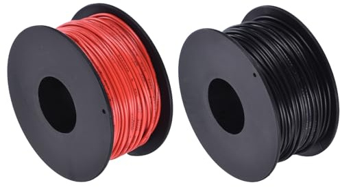 QUARKZMAN 24 Calibre Cable de Conexión Flexible de PVC 30m 24AWG Alambre Eléctrico Flexible En Carrete UL1007 Cobre Estañado Negro Y Rojo 1.5mm Diámetro
