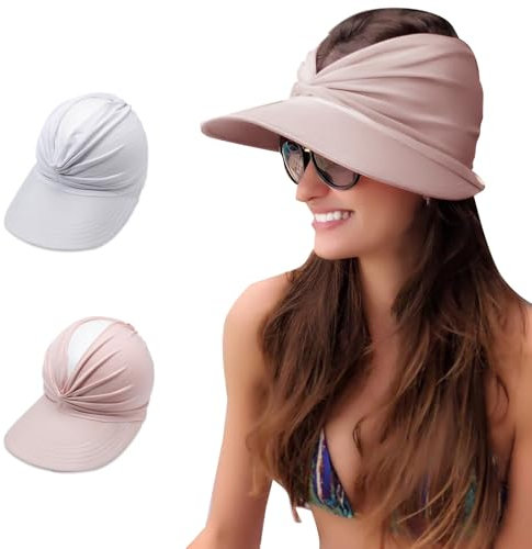 TYXHXTF 2 Stück Visor Cap Damen, Sonnenschutz Strand Hut, Sommerhut Strandhut, UV Schutz, Sonnenhut für Outdoor Golf Tennis Laufen Wandern (Weiß, Rosa)