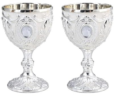 Elictech Verre à calice vintage en forme de calice royal en relief - Gobelet vintage en alliage de zinc - Décorations de fête médiévales pour Halloween - Fournitures de décoration (argenté)