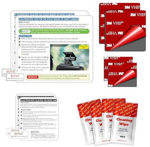 ROVE Windshield Electrostatic Films & 3M Sticky Tapes – 2 Pack Each for Front & Rear (Compatible with R2-4K Dual Dash Cam)