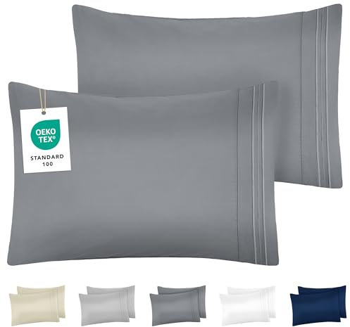 DREAMZIE Kissenbezug 40x60 Anthrazit 2er Set Premium Mikrofaser mit Stickmuster Oeko-TEX Zertifiziert - Kopfkissenbezug 40x60 Weich