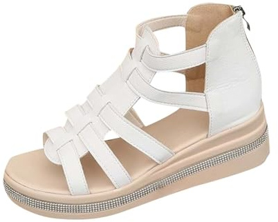 Wyongtao Sandales Compensées Femmes Chaussures Orthopédiques Femme Confortable Bout Ouvert Sandale À Plateforme Point Drill Cuir Pour Femme Pantoufles De Plage Sandales Fermeture Éclair Pas Cher